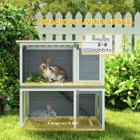 PawHut Dwupoziomowy Domek dla Królików z Drewna z Wodoodpornym Składanym Dachem, Wybiegiem, Rampą, 98x95x102,5 cm Szary(m-4)