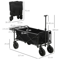Outsunny Foldable Garden Cart 4 Wheels Removable Cover Telescopic Handle Adjustable Tilt Foldable Tray black(m-3)