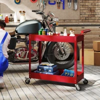 DURHAND 2-Tier Workshop Trolley with Side Handle & Locking Casters, 84.5x38x84 cm, red(m-2)