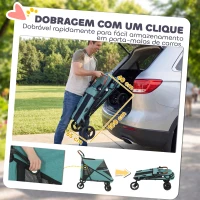 PawHut Carrinho para Cães Dobrável com um Botão até 30 kg com Suspensão nas 4 Rodas Giratório e Travão de Pé Turquesa(m-7)