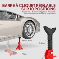 HOMCOM Set of 2 Car Jack Stands Lifting Jack Stands Capacity 3000 kg Height Adjustable 29-41.8 cm Safety Pin Red(m-4)