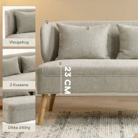 HOMCOM 2-zitsbank, kleine chenille-bank met vleugelrug, dikke zitting, rubberhouten poten, Beige(m-5)