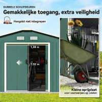 Outsunny Tuinschuur, Weerbestendig Tuinhuis voor Tuingereedschap, met Ventilatieramen, Schuifdeuren, Staal, Donkergroen(m-5)