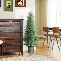 HOMCOM 135cm Artificial Cypress Trees Set of 2, UV Resistant Artificial Plants with Decorative Pot, Fake Plants for Indoor Outdoor Decor, Green(m-7)