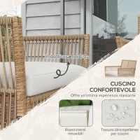 Outsunny Set da Giardino in Rattan da 4 Pezzi con 2 Poltroncine, Divano e Tavolino da Caffè, Naturale e Nero(m-4)