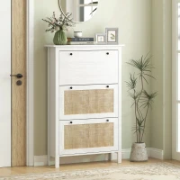 HOMCOM Shoe cabinet shelf shoe cupboard 3 flip doors rattan weave effect - natural wood(m-2)