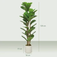 HOMCOM 120 cm Indoor Artificial Plant Fiddle-Leaf Fig Tree with Plastic Pot and Solid Wood Trunk, Green(m-3)