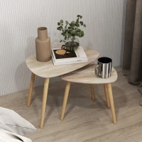 HOMCOM Set of 2 Scandinavian nesting coffee tables with wooden legs and wooden tops, natural finish(m-7)
