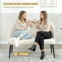 HOMCOM 2-zitsbank, moderne gestoffeerde bank met metalen en houten frame, fluweelachtige stof, Beige(m-5)