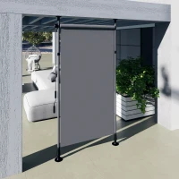 Outsunny Manual retractable freestanding awning adjustable length crank no-drill installation metal aluminum polyester dark gray(m-8)