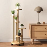 Outsunny Bamboo plant stand round flower shelves flower pot holder 5-tier natural wood(m-7)