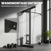 SPORTNOW Roeimachine voor training, wandgemonteerd fitnessapparaat, kabelmachine voor thuisgym, staal, zwart(m-5)