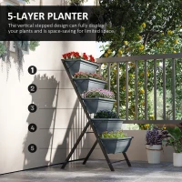 Outsunny 5-Tier Raised Garden Bed, Vertical Ladder Plant Stand with 5 Removable Boxes, Drainage Holes and Plugs, Indoor Outdoor Elevated Flower Herb Growing Box for Garden Patio Balcony, Grey(m-4)