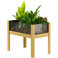 Outsunny Raised Planter on Legs, Raised Garden Bed with Acrylic Panels and Drainage Holes, 75 x 46 x 60.5 cm, Natural(m-11)