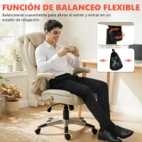 HOMCOM Silla de Oficina con Masaje Vibratorio de 4 Puntos Calor Lumbar Brazos Abatibles Respaldo Alto Altura Ajustable Crema(m-7)