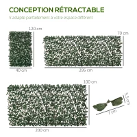 Outsunny Artificial leaf hedge wall privacy screen 2 panels adjustable length 295 x 70 cm expandable trellis in green PE(m-4)