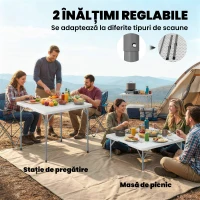 Outsunny Masă de Camping Pliabilă Pătrată, din Metal și HDPE, 86x86x74 cm, Alb(m-6)