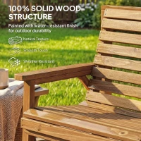 Outsunny Zestaw Mebli Ogrodowych 3-częściowy, Balkonowy z Otworem na Parasol, Fotel, Ławka, Stolik 121x65x90 cm Naturalne Drewno(m-7)
