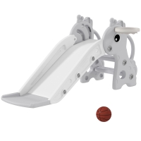 AIYAPLAY 3 in 1 Kids Slide with Climber, Basketball Hoop and Ball, Giraffe Shape Climber Slide for Indoor Kids Age 1-3, Grey