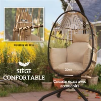 Outsunny Egg hanging chair, indoor and outdoor, foldable basket, padded cushion, steel frame, beige(m-4)