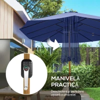 Outsunny Umbrelă Dublă cu 12 Spițe, Manivelă, Bază încrucișată și Saci de Nisip, 4,7x2,8 m, Albastru Închis(m-5)