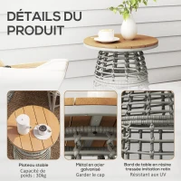 Outsunny Garden coffee table, round outdoor side table in rattan-effect resin & steel with composite top Ø45 x 50 cm gray(m-6)