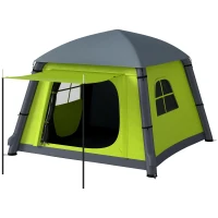 Outsunny Inflatable Camping Tent w/ Hand Pump, Easy Setup 1/2 Person Blow Up Tent Waterproof 190T Taffeta w/ Mesh Windows, Doors and Carry Bag, Green(m-10)