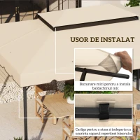 Outsunny Acoperiș de Schimb pentru Pavilion 3x3 m cu 2 Nivele pentru Grădină, Copertină Pavilion 3x3 Rezistentă la Apă din Poliester 170g/㎡ cu 8 Orificii de Drenaj, Doar Acoperiș, Alb Crem(m-5)