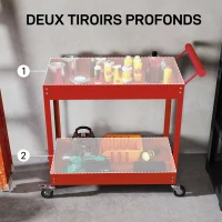 DURHAND 2-Tier Workshop Trolley with Side Handle & Locking Casters, 84.5x38x84 cm, red(m-4)