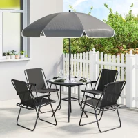 Outsunny 4 Seater Garden Furniture Set, 6 Pieces Garden Table and Chairs with Parasol for Patio, Black(m-9)