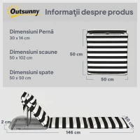 Outsunny Set 2 Șezlonguri de Plajă cu Tetieră Căptușită, din Metal și Țesătură Oxford, 150x50x2 cm, Gri și Alb(m-3)