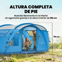 Outsunny Tienda de Campaña Familiar Tipo Túnel para 4 Personas con 3 Habitaciones Puerta 4 Ventanas Impermeable Fácil Montaje(m-5)