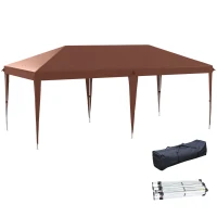 Outsunny 6 x 3 m Canopy Pop-Up Garden Gazebo Folding with Carry Bag, Epoxy Steel, High-Density Oxford, Brown(m-10)