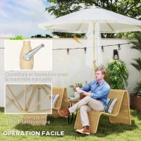 Outsunny Tilting Garden Parasol with Crank and Fringe, Bohemian Style, 8 Ribs, Ø 265 x 244 cm, White(m-5)