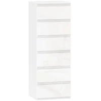 HOMCOM Cômoda 6 gavetas alto brilho, móvel de arrumação estreito sem puxadores, 40 x 35 x 109 cm, branco(m-1)