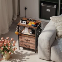 HOMCOM Bedside Table with Charging Station - Rustic Brown(m-2)