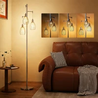 HOMCOM 3-Light Floor Lamp, 170cm Industrial Dimmable Standing Lamp with Steel Wire Cage Lampshades for Living Room, Bedroom, Dining Room, Study, Bulb Not Included, Silver Tone(m-10)