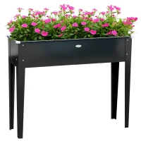 Outsunny Raised square planter bed with drainage hole galvanized steel 100 x 30 x 80 cm black(m-10)
