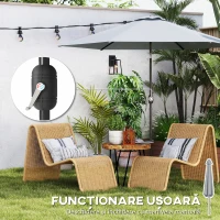 Outsunny Umbrelă de Grădină 3x3 m Înclinabilă cu Sistem de Deschidere cu Manivelă, din Metal și Poliester, Gri(m-8)