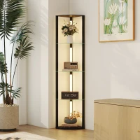 HOMCOM Lampada da Terra con 5 Ripiani e Luce LED, 3 Livelli di Luminosità e Interruttore a Pedale, Nero(m-2)