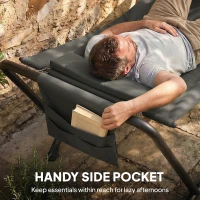 Outsunny Outdoor Hammock with Stand, Freestanding Hammock with Side Pocket, Headrest for Patio, Balcony, Porch, Dark Grey(m-5)