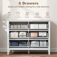 HOMCOM Fluted Dresser, 6 Drawer Chest of Drawers for Bedroom, Living Room, Hallway, Closet, White(m-4)