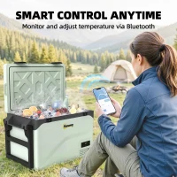 Outsunny 42,5L Lodówka Kompresorowa Cicha Elektryczna Mini Lodówka do -20℃ z Bluetooth, Kółkami, Uchwytem, Miejscem na Telefon(m-5)