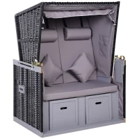 Outsunny Strandstoel dubbele ligstoel met beschermhoes voor bekerhouders PE rotan grijs(m-11)