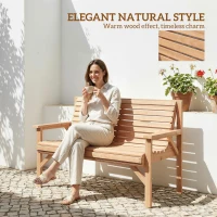 Outsunny 2 Seater Wooden Garden Bench, Slatted Patio Bench with Armrest and Backrest, Outdoor Furniture for Indoor, Balcony(m-7)