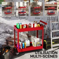 DURHAND 2-Tier Workshop Trolley with Side Handle & Locking Casters, 84.5x38x84 cm, red(m-6)