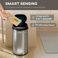 HOMCOM 50-litrowy kosz na śmieci z funkcją Soft-Close, bezdotykowy kosz ze stali nierdzewnej dla higienicznych kuchni, biur, kolor srebrny(m-4)