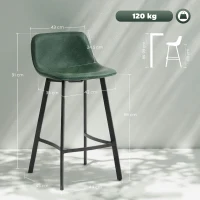 HOMCOM Bar Stools Set of 2, PU Leather Dining Stools with Backrest, Footrest, for Kitchen, Counter, Breakfast Bar, Green(m-3)