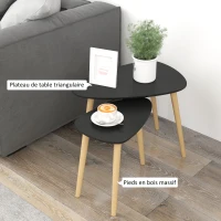 HOMCOM Set of 2 Scandinavian Nesting Coffee Tables with Wooden Legs and Wood Tops, Black(m-5)
