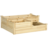 Outsunny Wooden Raised Garden Bed Outdoor Stepped Planter 3 Levels Open-Bottom Design 108 x 88 x 36 cm Natural Wood